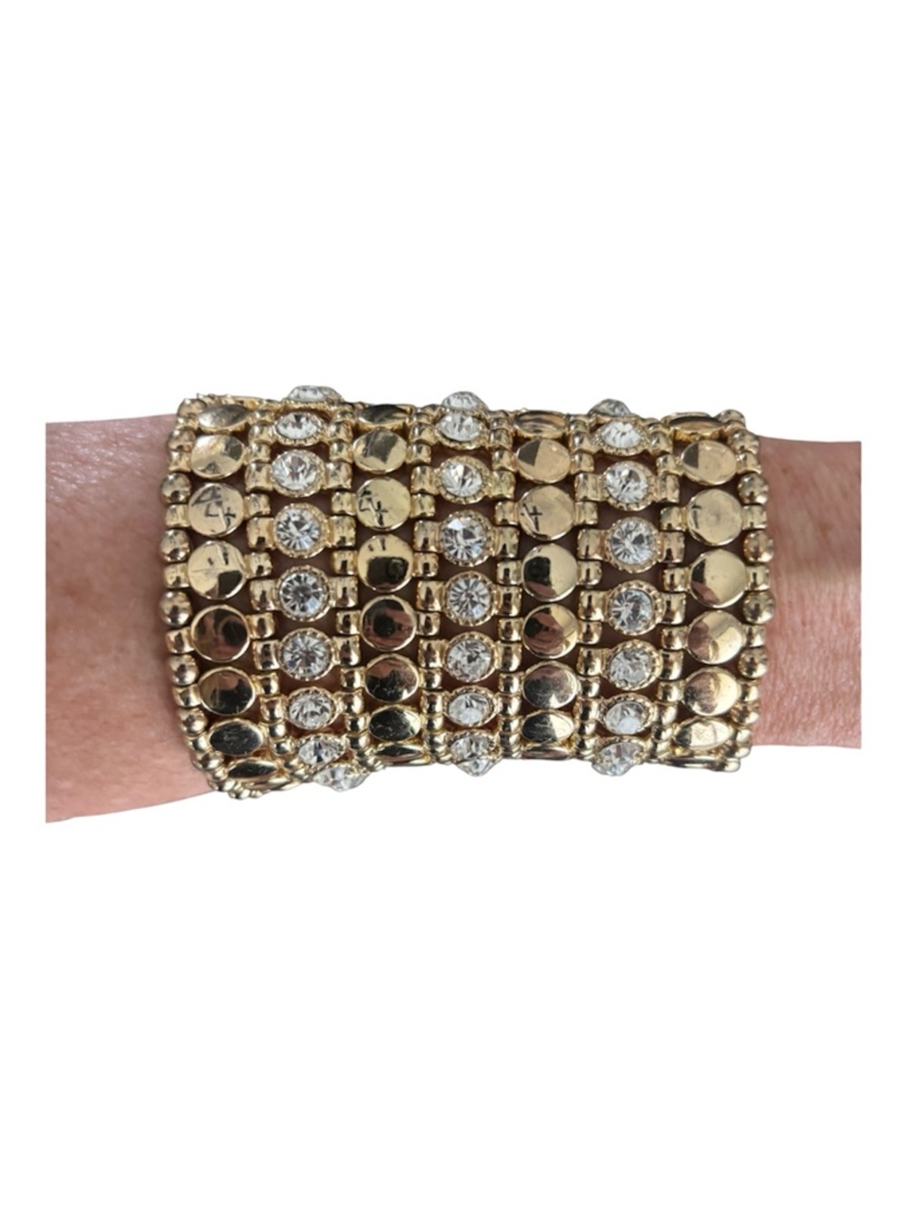 Stretch Bracelet Goldtone with Pave’ Crystals wedding dressy formal dance